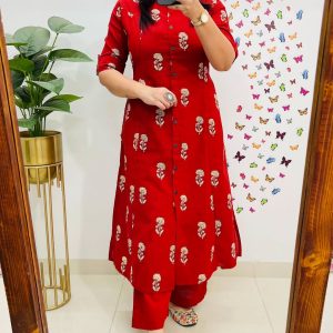টু পিস শর্ট হাতা ডিজাইন-রেড কালার-1
