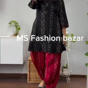 টু পিস আফগানি ডিজাইন-ব্লাক জামা, রেড সালোয়ার
