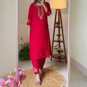 টু পিস এমব্রটারি ডিজাইন-লাল ১